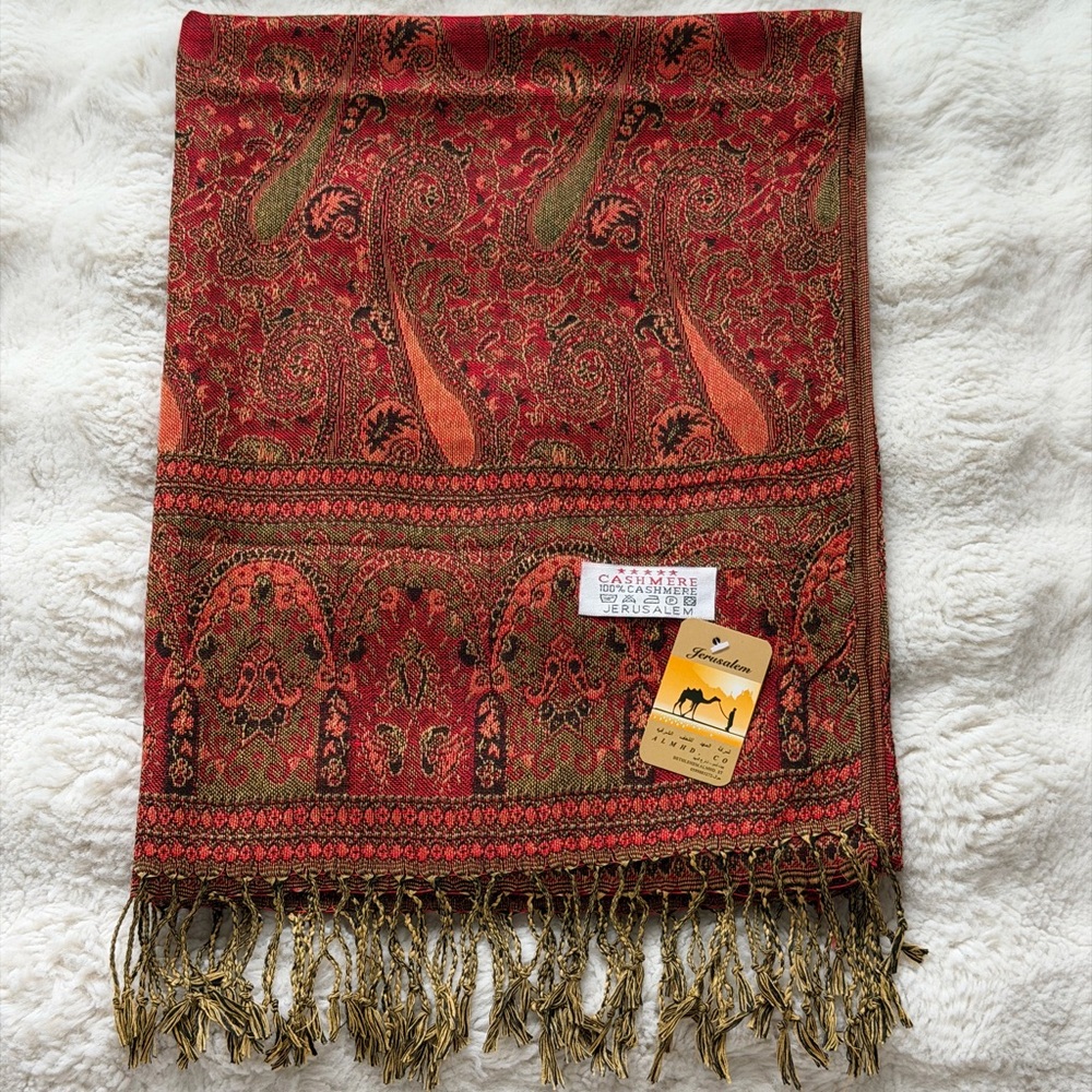 ALMHD Co Jerusalem Cashmere Red Paisley Fringe Shawl Wrap - Traditional Pattern - Picture 10 of 10